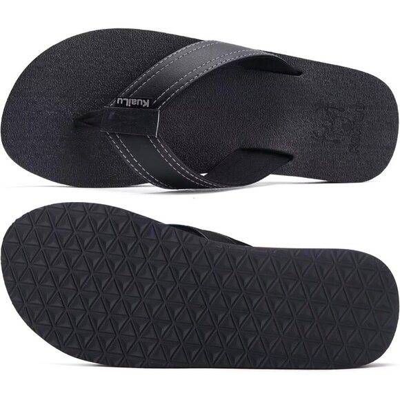 〽️Men\'s Flip Flop Sandal Black Leather Slip On Arch Support Comfort Shoes main image 7